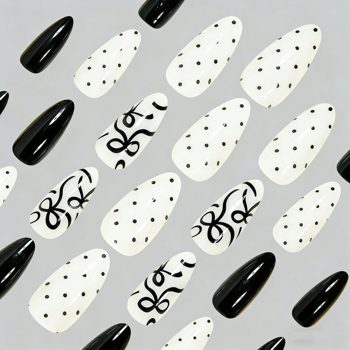 Artistic Press-On Nail Set with Bow Designs Stornfield
