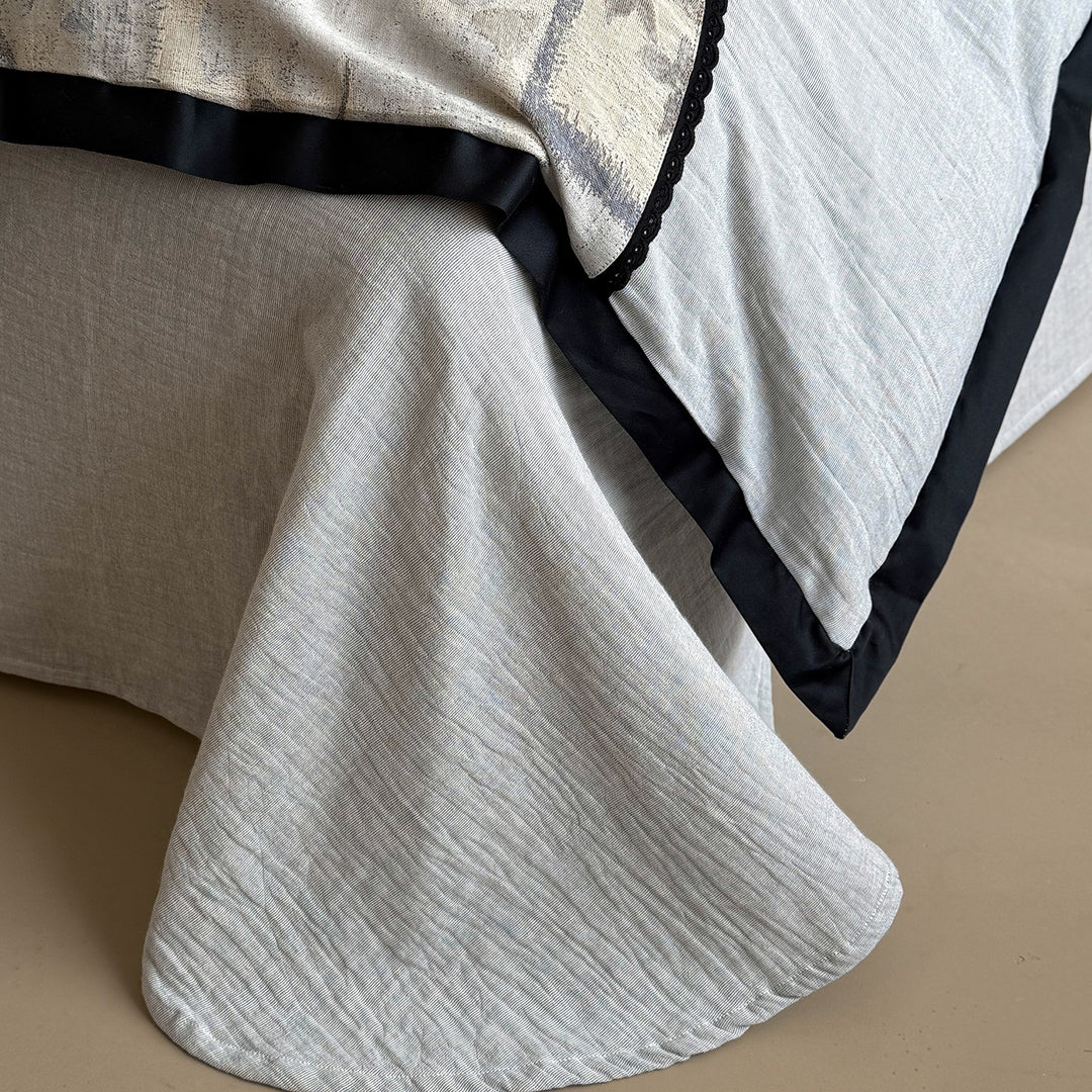 Reversible Patchwork Linen Cotton Duvet Cover Set with Floral Block Print and Piped Edge