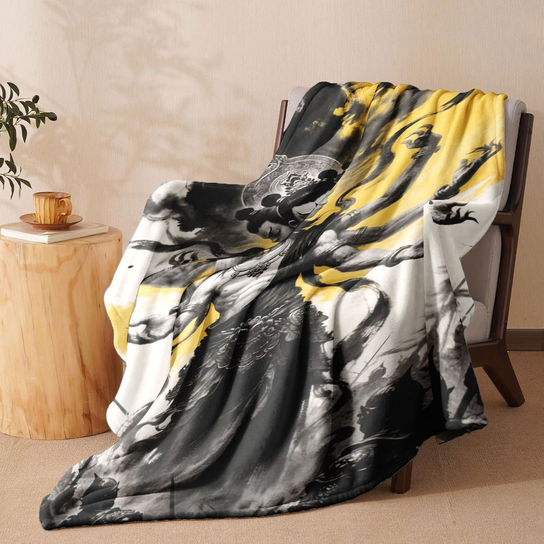 Artistic Tibetan-Inspired Fleece Throw Blanket