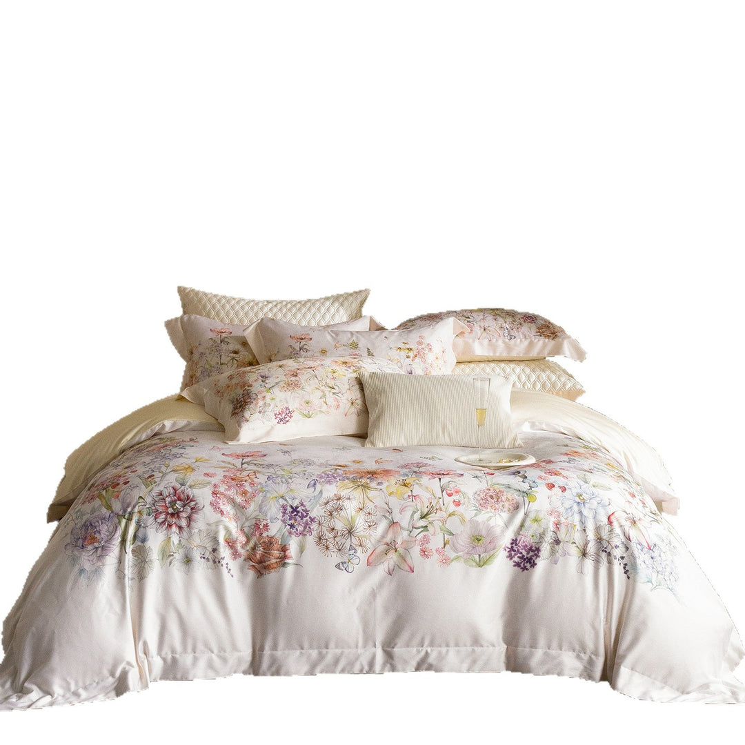 Floral Embroidered Cotton Sateen Duvet Cover Set with Reversible Pillowcases