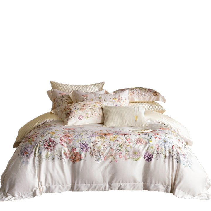 Floral Embroidered Cotton Sateen Duvet Cover Set with Reversible Pillowcases