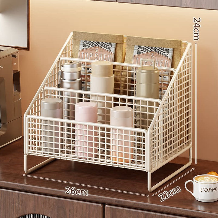 Three-Tier Angled Metal Mesh Countertop Organizer Rack