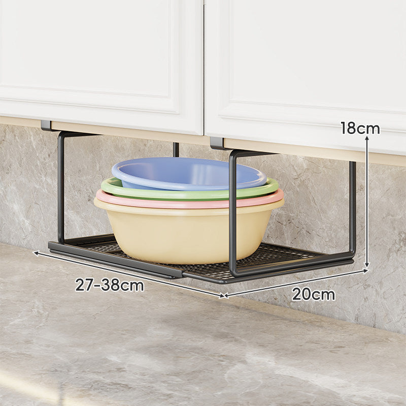 Under-Cabinet Expandable Pull-Out Mesh Storage Rack for Bowls and Supplies