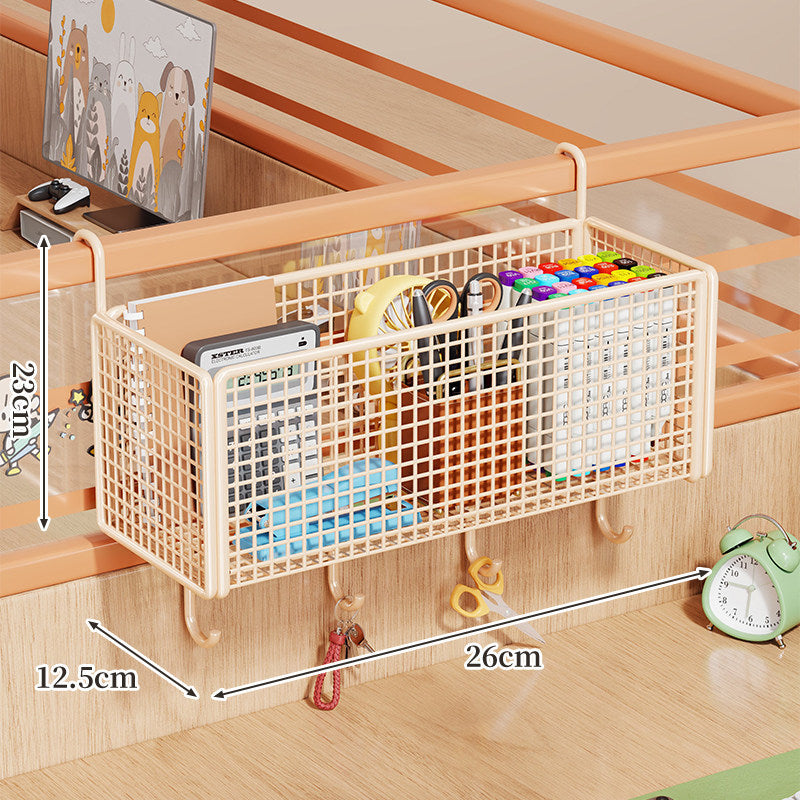 Over-Rail Metal Grid Hanging Storage Basket Organizer for Bunk Bed and Desk