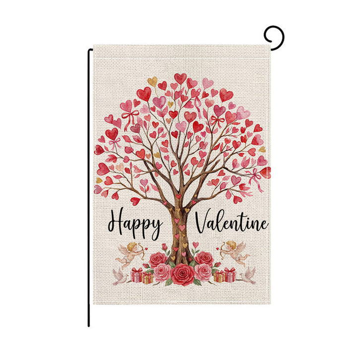Double-Sided Burlap-Texture Rose Heart Wreath Welcome Garden Flag