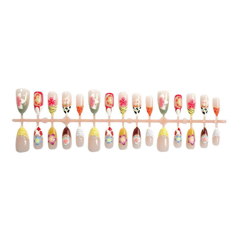Artistic Hand-Painted Floral Press-On Nail Art Stornfield