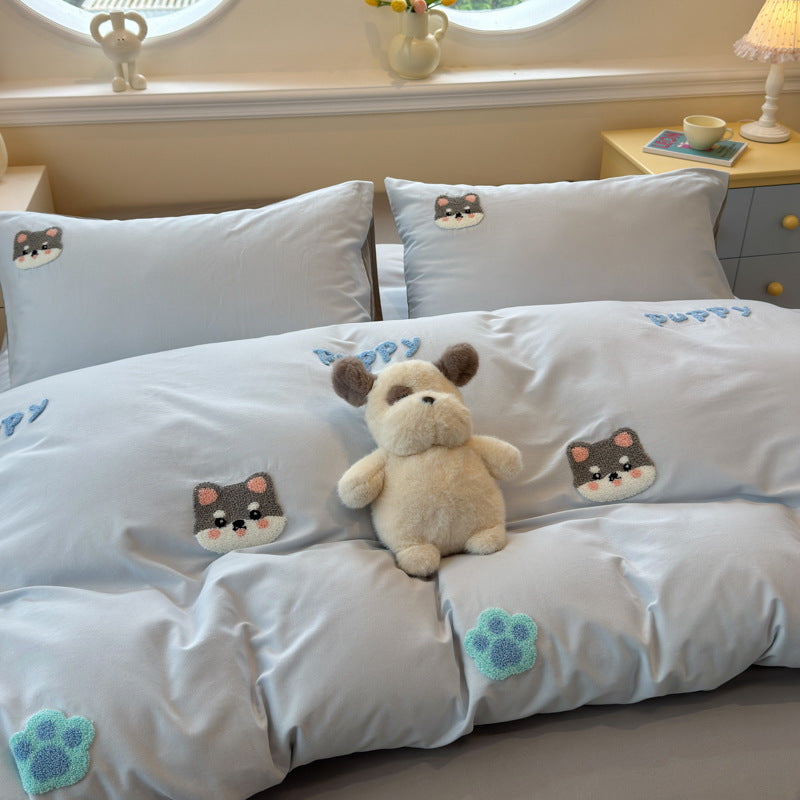 Plush Embroidered Cherry Motif Comforter and Pillow Sham Set