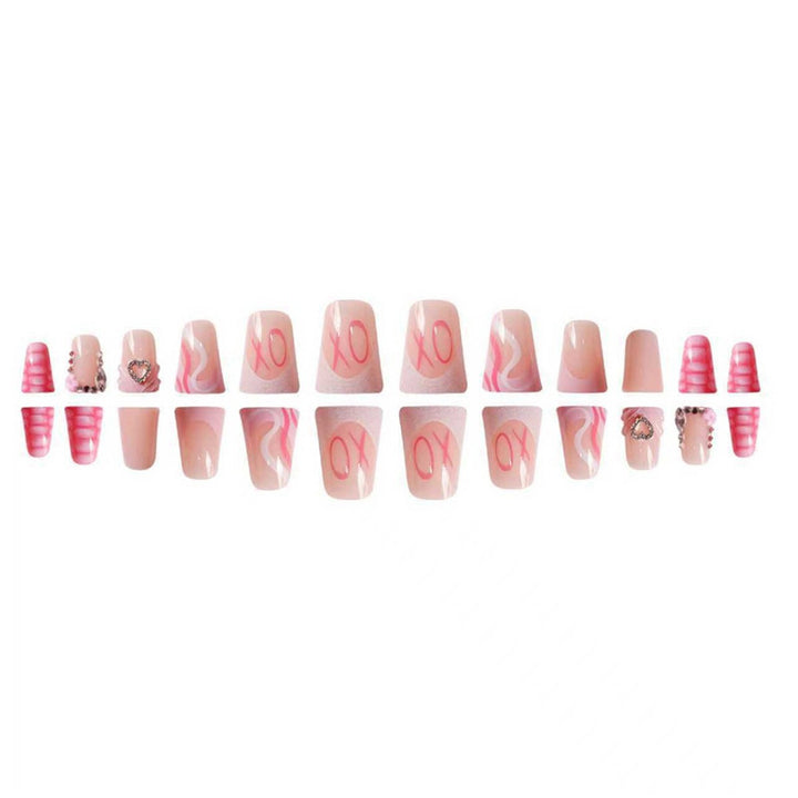 Decorative Press-On Nail Design with Heart and Gem Accents Stornfield