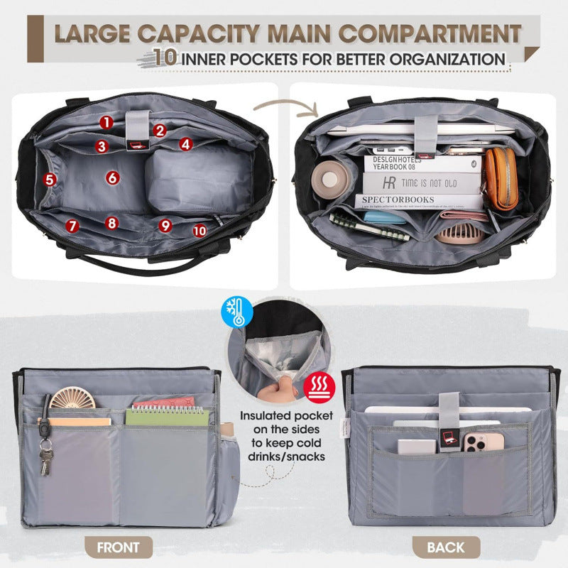 Multifunctional tote bag with structured interior layout and removable compartments Stornfield