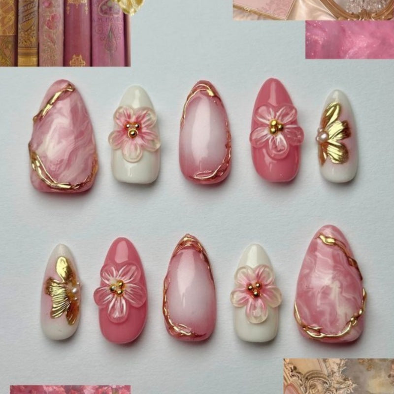 Artistic Floral and Star-Embellished Press-On Nail Set Stornfield