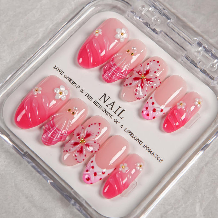 Decorative Press-On Nail Set with Floral Designs