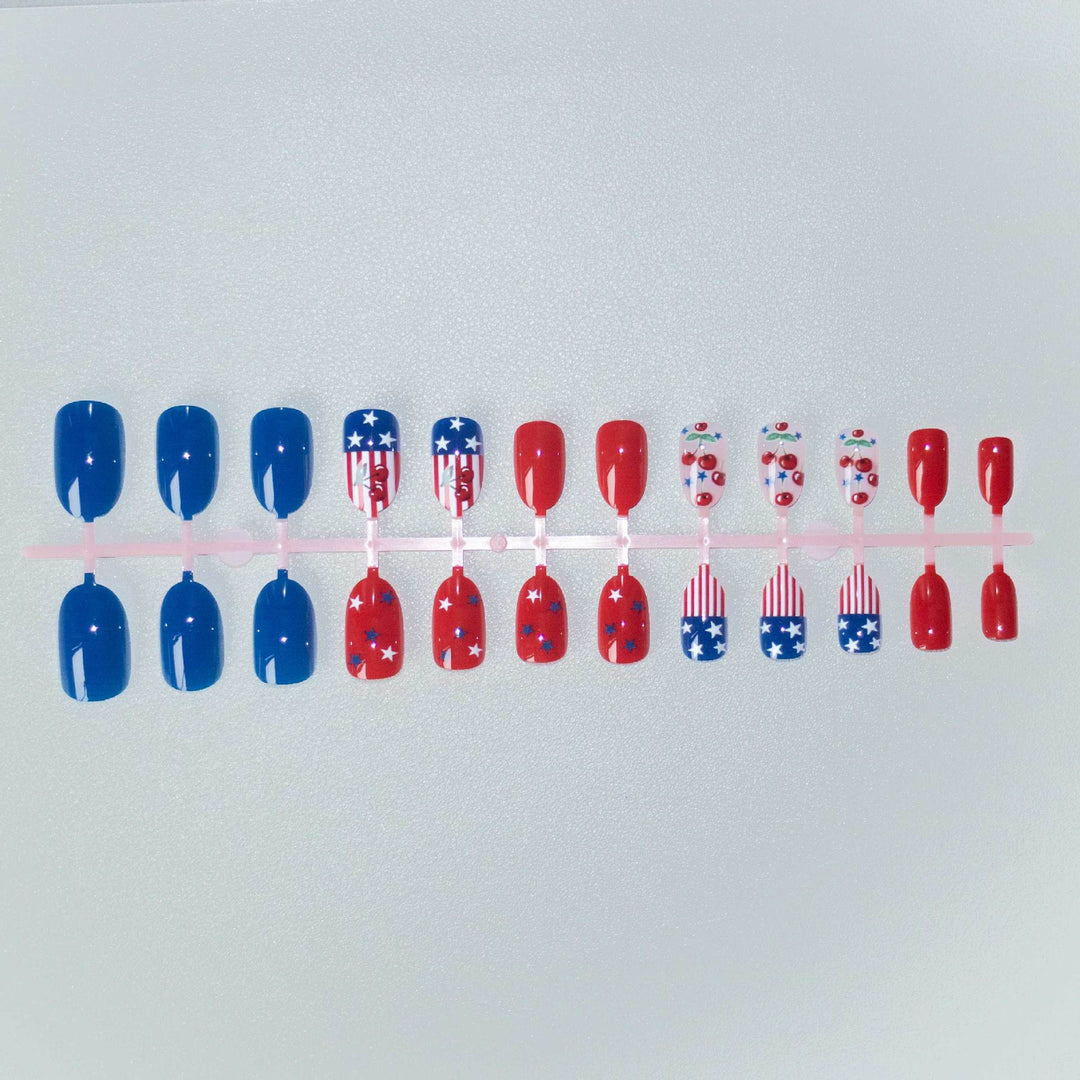 Patriotic Cherry-Themed Nail Art Set