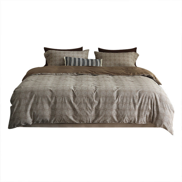 Reversible Geo-Pattern Cotton-Linen Duvet Cover Set with Hidden Closure and Pillow Shams