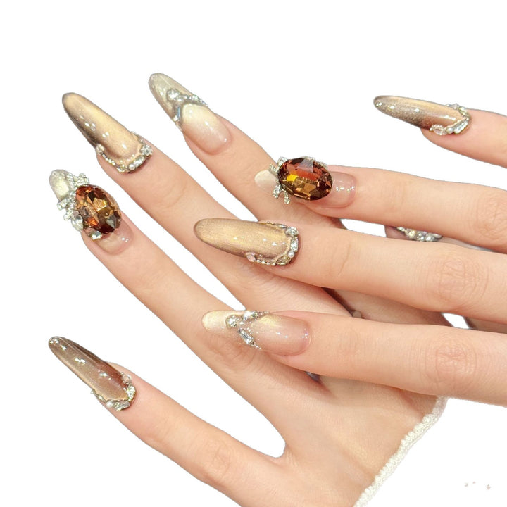 Luxurious Glamourous Press-On Nail Art Set with Jewel Accents