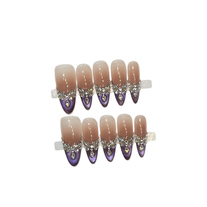 Elegant Stiletto Press-On Nail Set with Gemstone Embellishments Stornfield