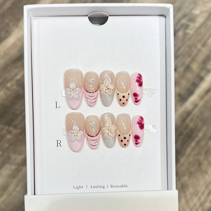 Floral and Polka Dot Press-On Nail Set Stornfield