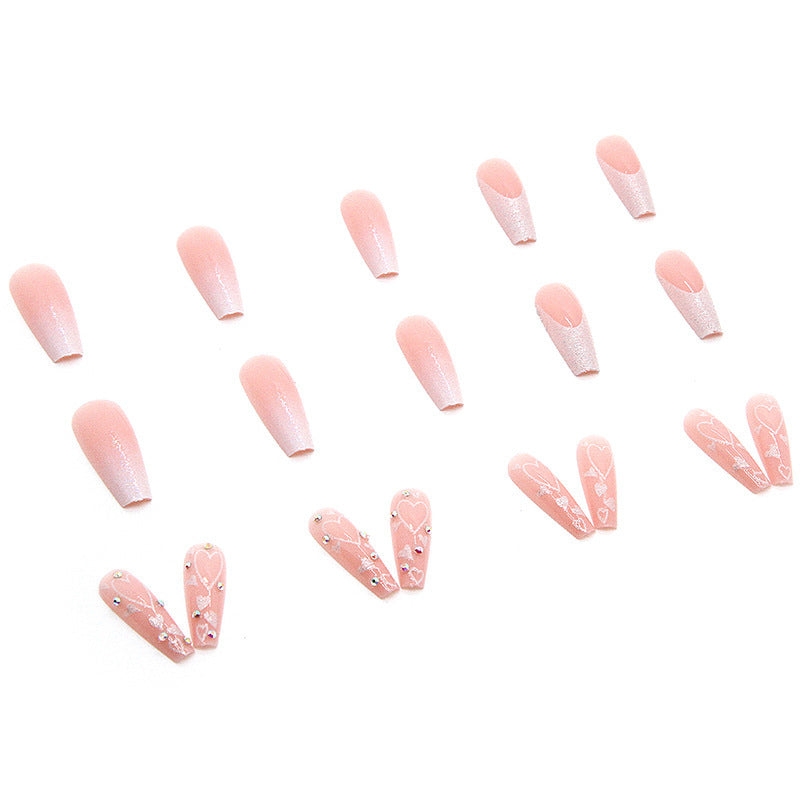 Elegant artificial nail tips with heart and glitter pattern Stornfield