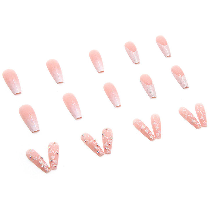 Elegant artificial nail tips with heart and glitter pattern Stornfield