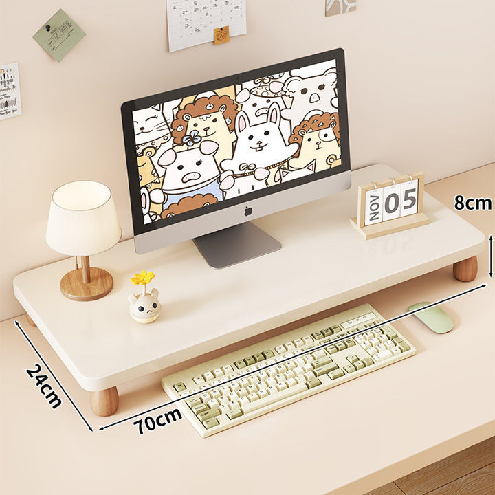 Solid Wood Monitor Riser with Tiered Desk Organizer and Cable Management