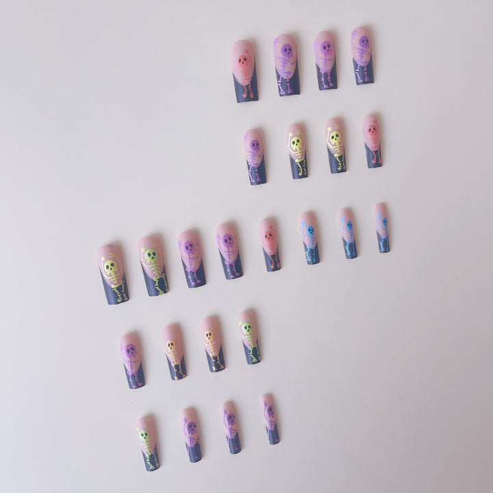 Creative Halloween Art Nail Set with Skeleton Hearts and Glowing Accents Stornfield
