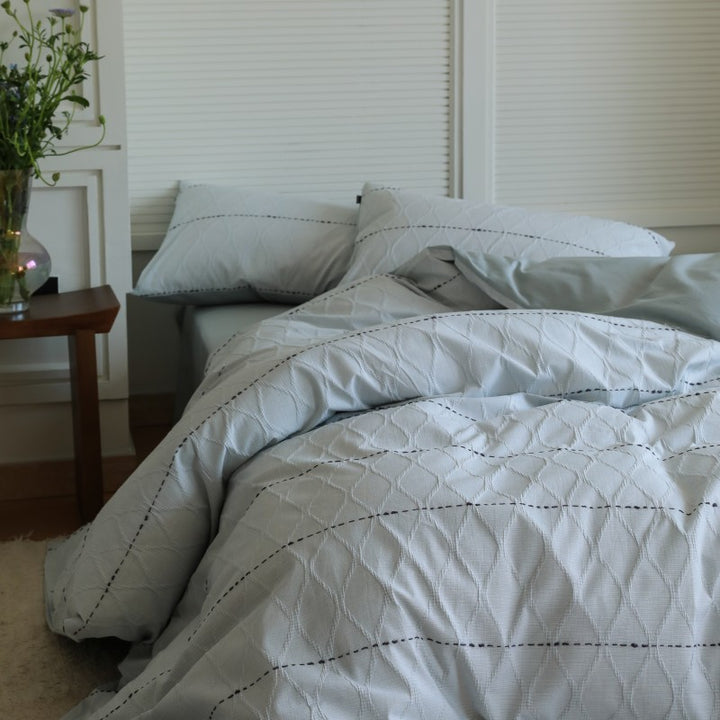 Premium Textured Cotton Duvet Cover Set with Quilted Diamond Stitch