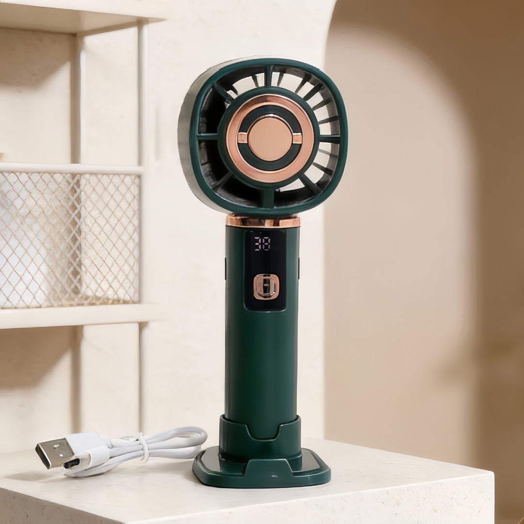 Women's Portable Hand Fan with LCD Temperature Display and USB Charging Function Stornfield