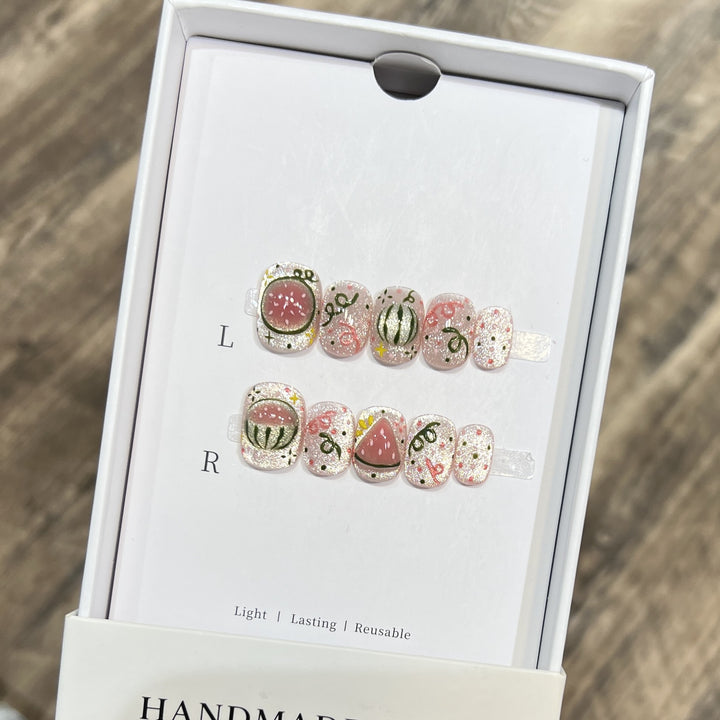 Artistic Press-On Nail Art Set with Watermelon Theme Stornfield