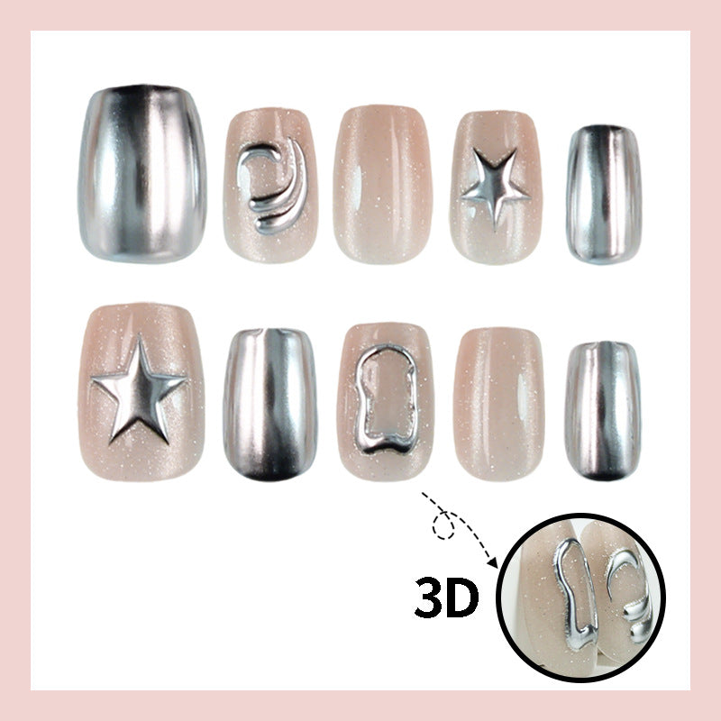Acrylic nail set with glamorous star motifs and holographic effects Stornfield
