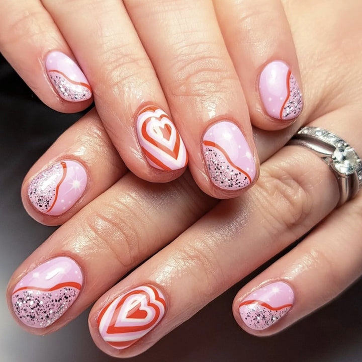 Heart-Themed Gel Nail Art Stornfield