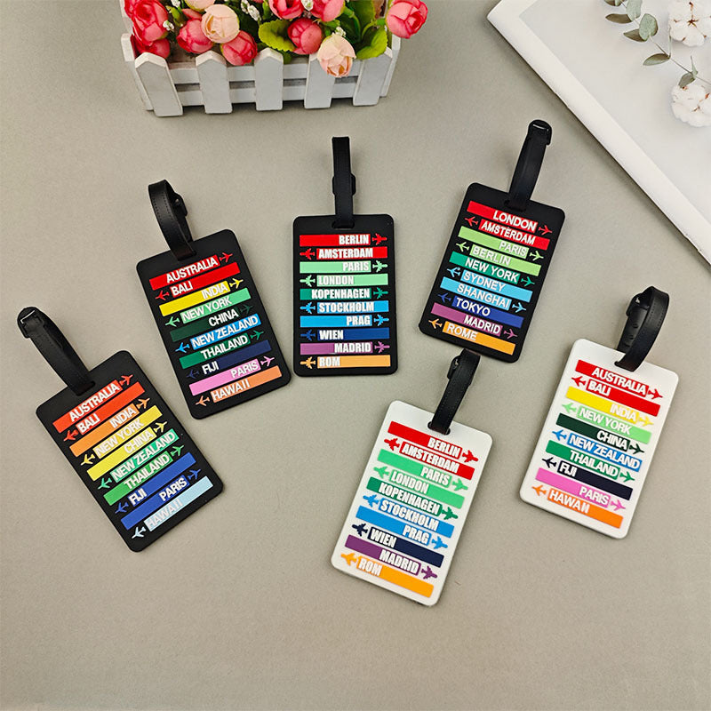 Unisex luggage tag with international travel destinations Bowlift