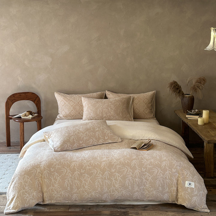 Jacquard Washed Linen-Cotton Duvet Cover Set with Decorative Pillow Shams