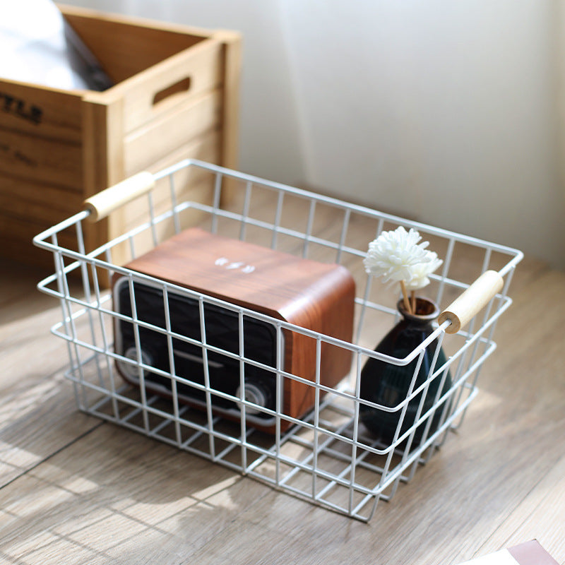 Unisex Wire Storage Basket with Ergonomic Wooden Handles Stornfield