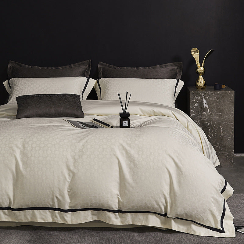 Luxurious satin cotton bedding set with fine piping