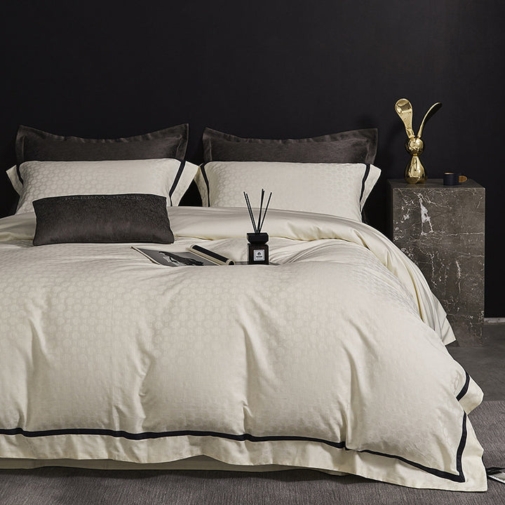 Luxurious satin cotton bedding set with fine piping