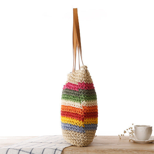 Handwoven raffia tote bag with colorful stripes Stornfield