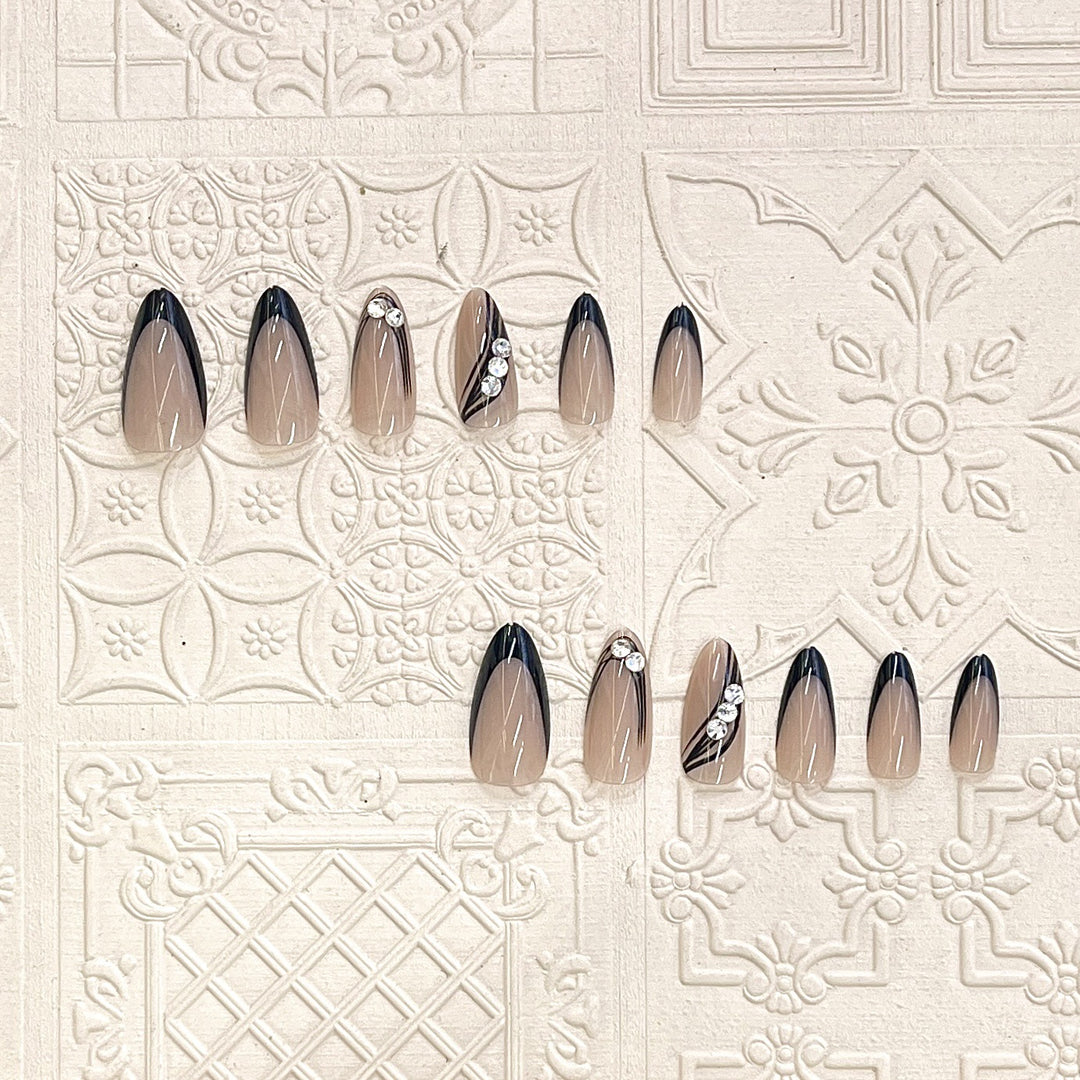 Elegant Press-On Nail Design with Rhinestone Accents Stornfield