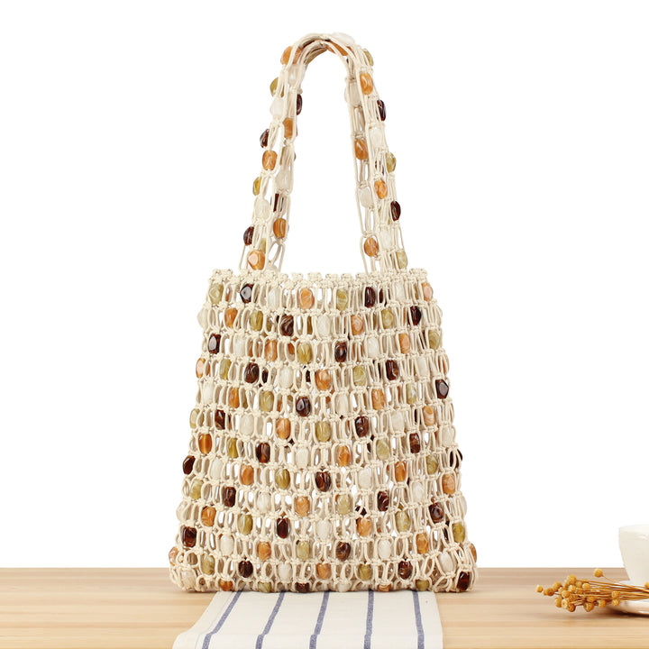Hand-knotted basket bag with colorful beads Stornfield