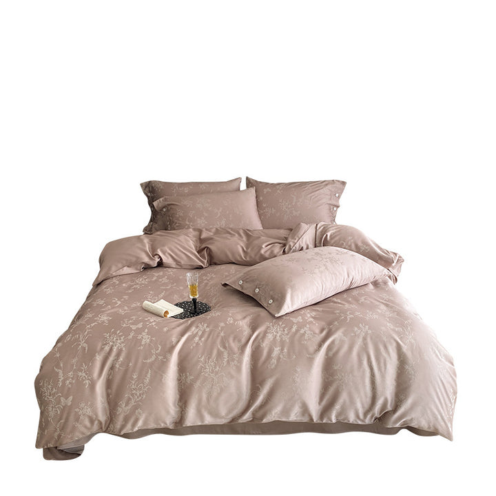 Satin-Blend Jacquard Floral Duvet Cover Set with Button-Closure Pillow Shams