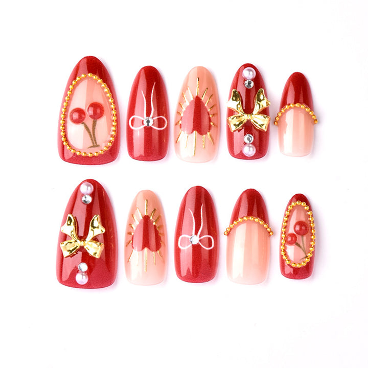 Decorative Heart and Cherry Press-On Nail Art Stornfield