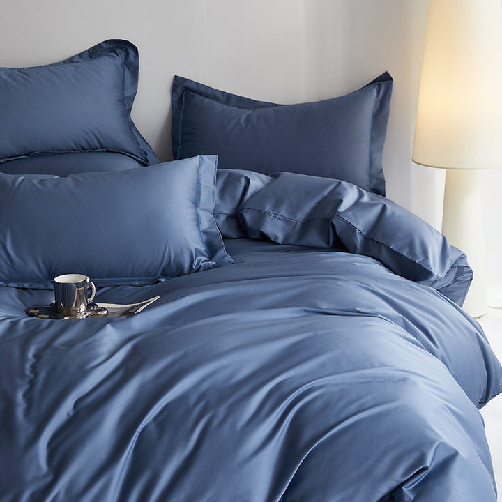 Premium cotton satin bed linen set with fine sheen and hotel closure
