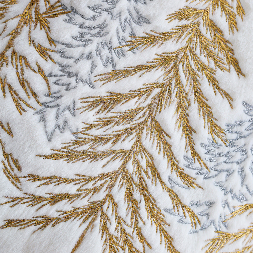 Square decorative cushion cover made of faux fur with embroidered Christmas tree motif Stornfield