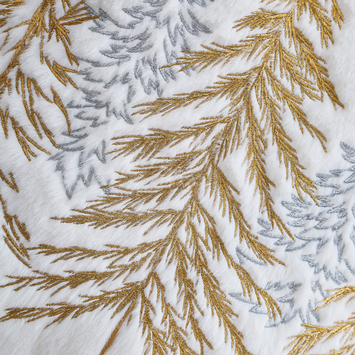 Square decorative cushion cover made of faux fur with embroidered Christmas tree motif Stornfield