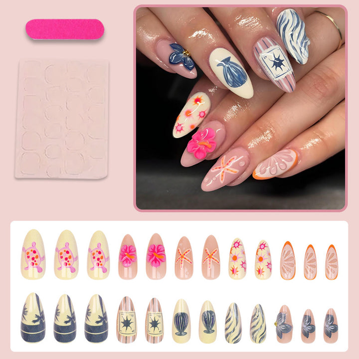 Artificial nail set with floral and maritime motifs Stornfield