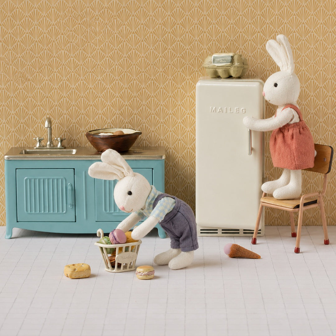 Handmade Rustic Linen Bunny Doll with Long Limbs and Checked Cotton Shirt