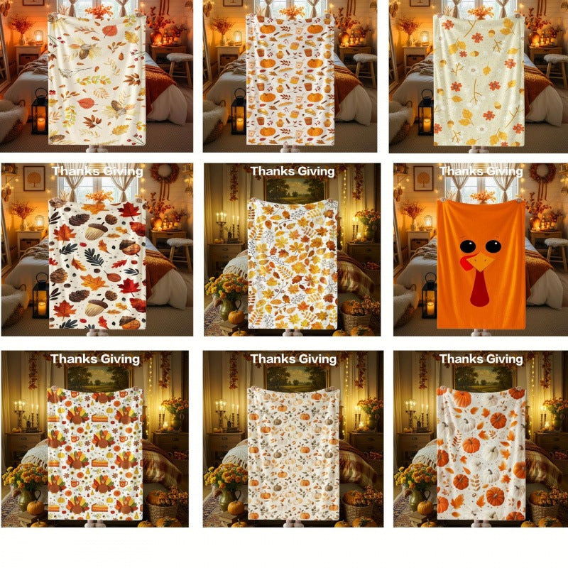 Thanksgiving-Themed Cozy Fleece Blanket