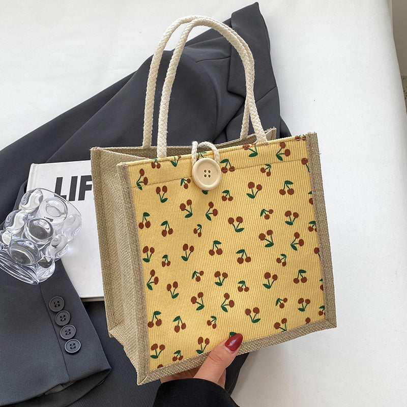 Floral Print Jute Tote Bag