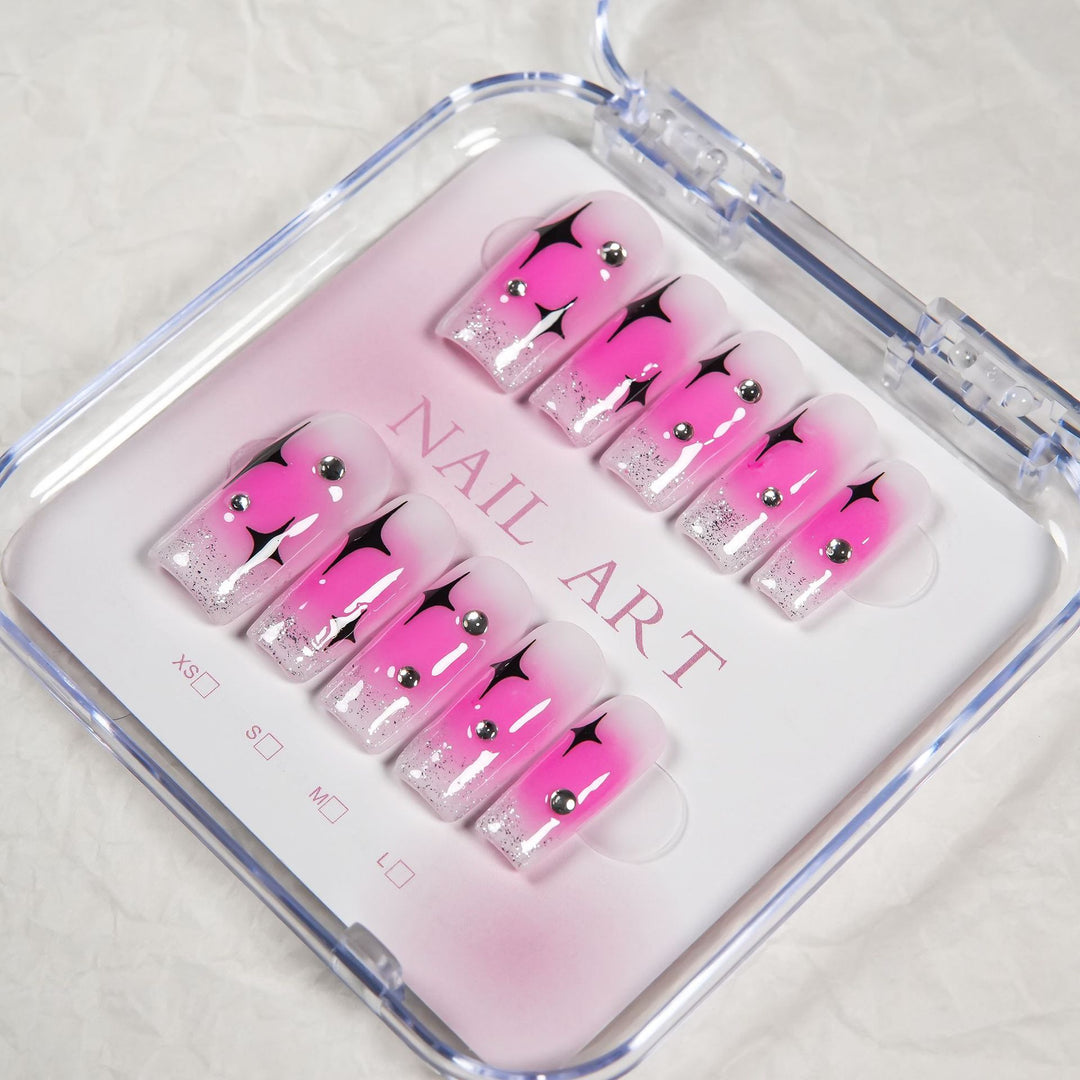 Artistic Press-On Nail Set with Gem Accents