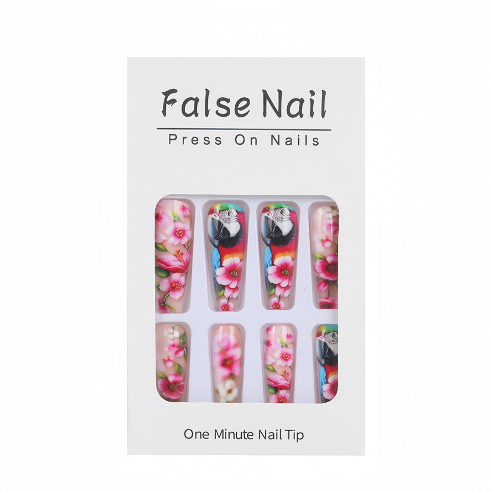 Exquisite Artificial Nails with Colorful Flower and Parrot Design Stornfield