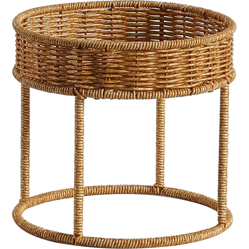 Unisex Modern Plant Stand with Woven Basket and Metal Frame Stornfield
