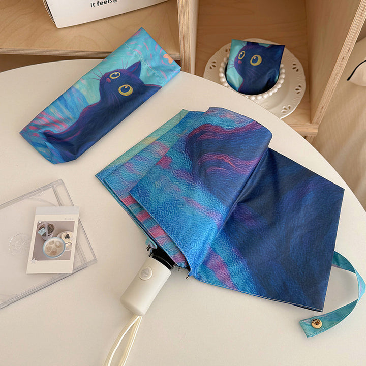Women's folding umbrella with creative cat design and practical case Stornfield